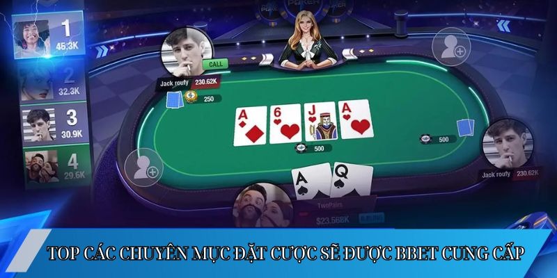 Top các chuyên mục đặt cược sẽ được BBet cung cấp