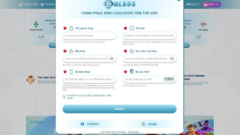 Nhập thông tin đăng ký Nhập thông tin đăng ký